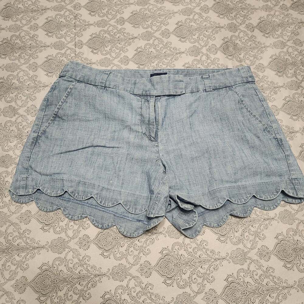 J.Crew Blue Chambray Scalloped Hem Shorts Size 8